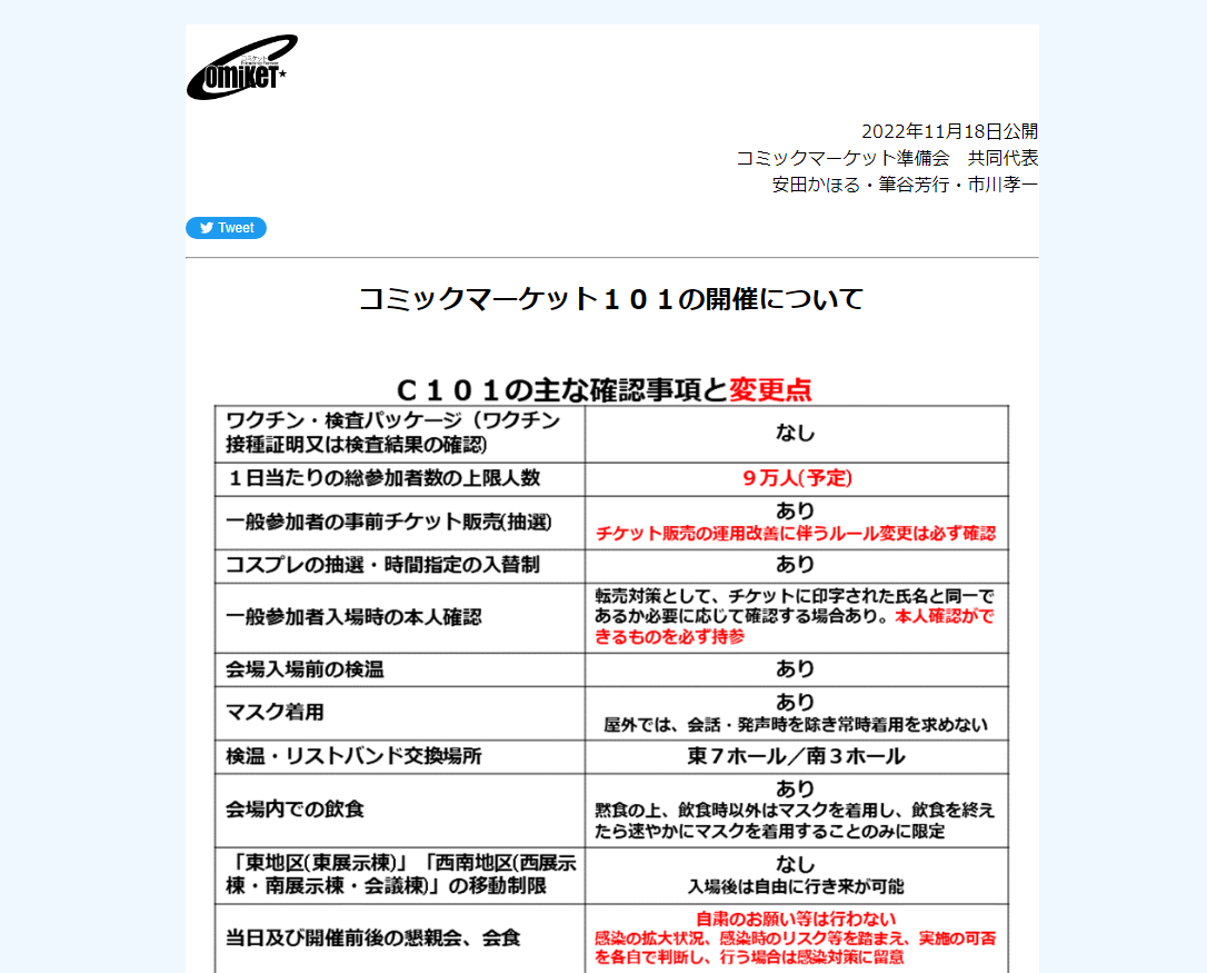 コミケ C101 概要 準備会 第101回コミケ